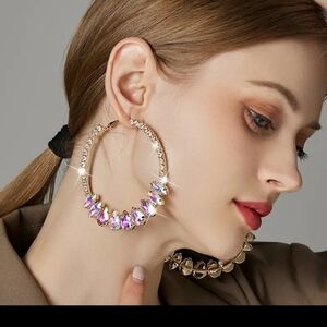 Gold plated earrings fine with minidiamonds lab created, glass Rhinestone